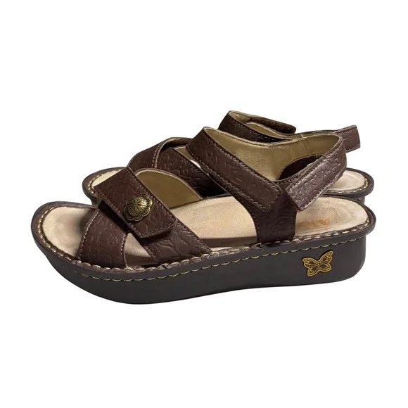 Alegria Lul-7608X Brown Leather Platform Sandals Womens 37 Adjustable Straps - Picture 3 of 11